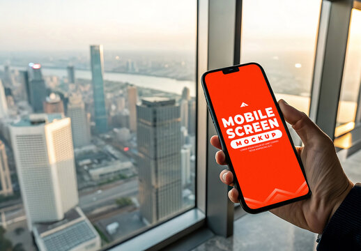 Mobile Screen Mockup with City View Background for App Showcase