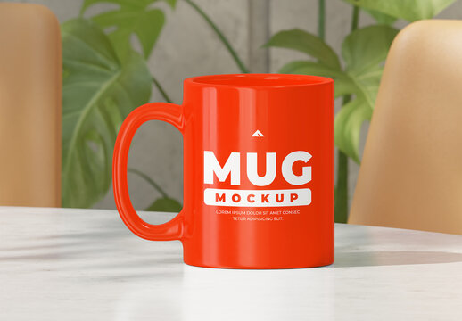 Ceramic Mug Mockup with Red Glossy Finish for Branding Presentation