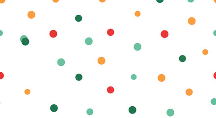 Scattered colorful polka dots on a white background in a simple flat design style.