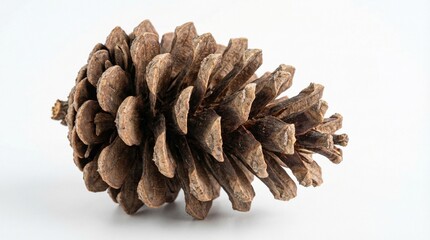 Dried forest seed cone for seasonal decoration and nature on white