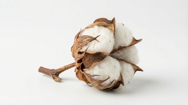 Organic dried cotton boll branch for rustic interior design on white