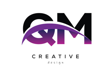 QM Creative Abstract logo design featuring intertwined letters in gradient purple.