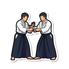 Two Men Practicing Aikido Techniques Together.