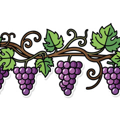 Vine with Purple Grapes and Leaves.