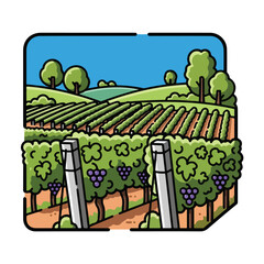 Vineyard with Grapes and Fence Illustration.