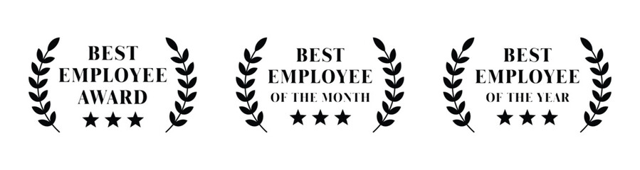 Best employee award badge. Employee of the month and year symbol with laurel wreath and star. Transparent PNG and vector illustration