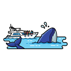 Whale Breaching Near Boat with Passengers.