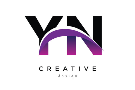 YN Creative Abstract logo design featuring intertwined letters in gradient purple.