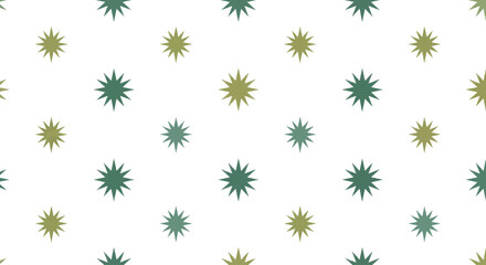 Seamless pattern of small starburst shapes in green and yellow on white background, vector illustration