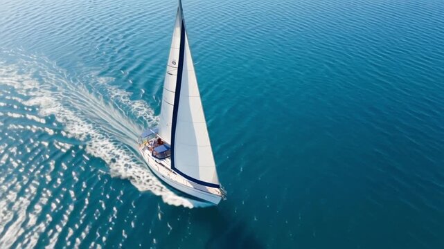 Sailboat Sailing Sea Gaeta Italy Drone Shot Aerial View Mediterranean Summer Travel Tourism Vacation Landscape