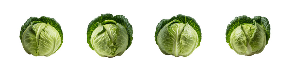 Obraz premium Four green cabbage heads isolated on transparent background