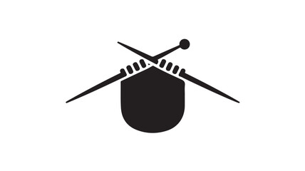 Knitting basket with yarn and knitting needles in simple flat design on white background for crafting