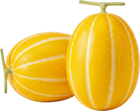물방울이 맺힌 신선한 참외 Fresh Korean Melons (Chamoe) with Water Droplets Isolated