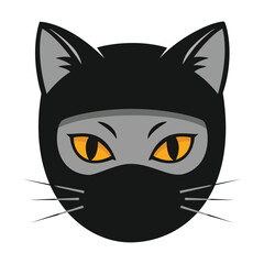 Fototapeta premium Stealth Ninja Cat Mascot Logo - Bold Black Cat Head with Ninja Mask and Glowing Eyes for Gaming, E-sports, and Martial Arts Branding