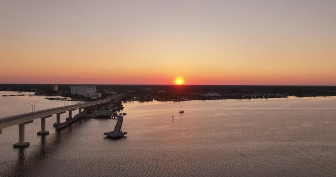  Aerial Drone Sunset Over Max Brewer Bridge and Indian River Lagoon in Titusville Florida December29  20205 