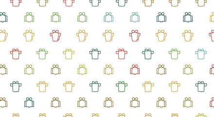 Simple line art gift boxes pattern, colorful and repetitive design for celebration background.