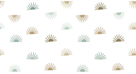 Minimalist sunburst pattern with muted earth tones on a white background, vector art.