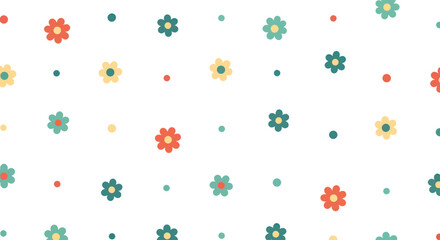 Small floral pattern with dots in pastel colors on white background