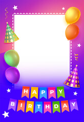 Fototapeta premium realistic happy birthday invitation card with photo frame