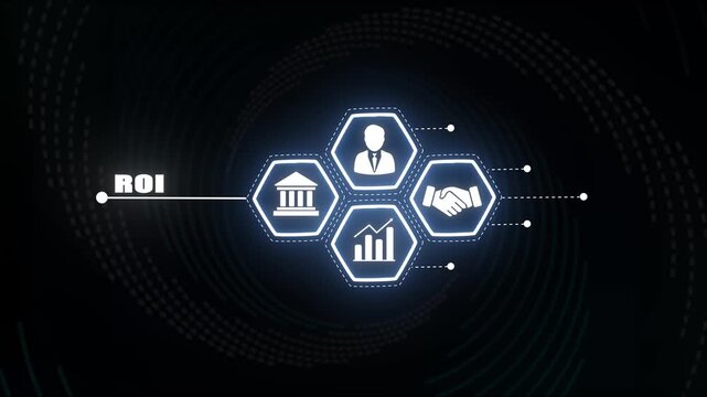 ROI Return on Investment Concept with Business Analytics Growth Chart and Corporate Strategy Icons.