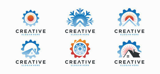 Home HVAC Logo, sun and snow combination hvac logo Collection of vector air conditioner logo designs