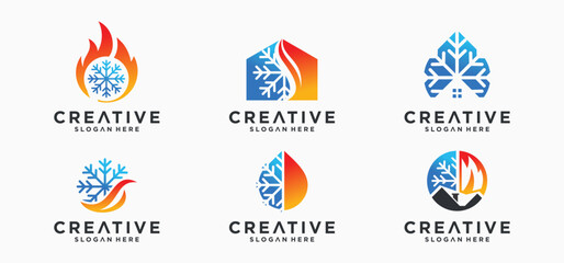 Home HVAC Logo, sun and snow combination hvac logo Collection of vector air conditioner logo designs