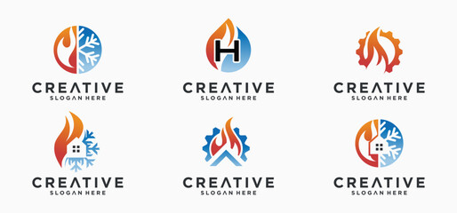 Home HVAC Logo, sun and snow combination hvac logo Collection of vector air conditioner logo designs