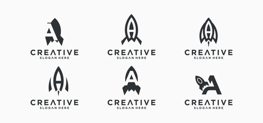 Rocket-shaped Alphabeth letter logo design, collection of rocket logo initials