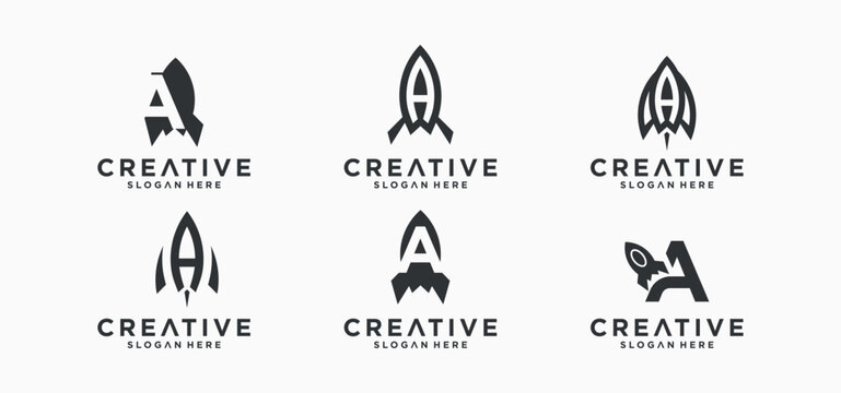 Rocket-shaped Alphabeth letter logo design, collection of rocket logo initials