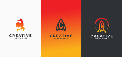 Rocket-shaped Alphabeth letter logo design, collection of rocket logo initials