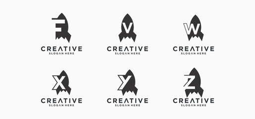 Rocket-shaped Alphabeth letter logo design, collection of rocket logo initials