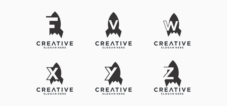 Rocket-shaped Alphabeth letter logo design, collection of rocket logo initials