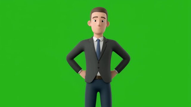 businessman showing angry gesture with hand on waist isolated on green screen background
