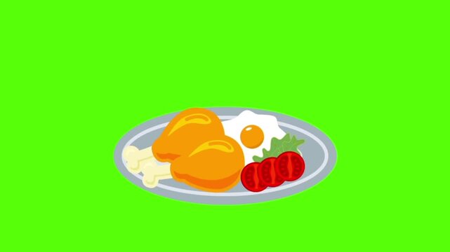 fried chicken with salad and tomato sliced motion graphic. simple motion design. flat design. food theme.