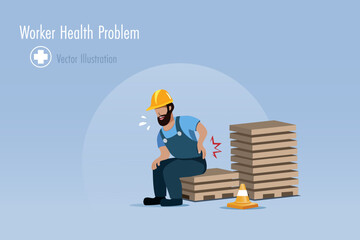 Worker health problem. Worker has muscle pain, suffering from back pain from hard working at work in factory.Vector.