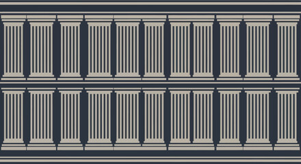 Classic Doric columns in a repeating pattern, architectural detail, dark blue and beige vector © atha_lintar