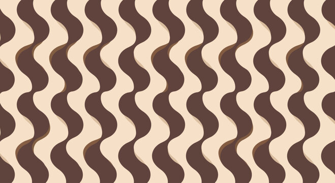 Abstract wavy vertical stripes in brown and beige colors, geometric pattern, flat design