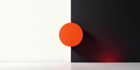 A Vibrant Orange Circle Against a Striking Black and White Background, Minimalist Design, Modern Art, Abstract Composition