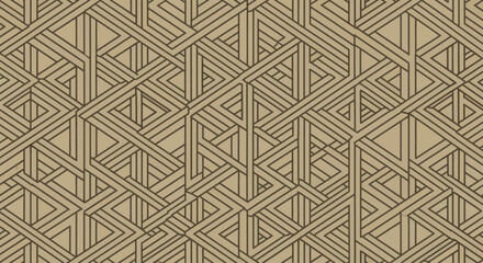 Geometric interlocking lines pattern in brown and beige tones, abstract background.