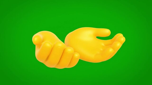 3D rendering of yellow hands giving or receiving something on green background.