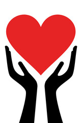 Obraz premium Red heart in hands. Black hands holding red heart icon. Transparent background PNG version.
