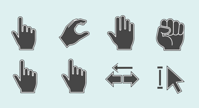 Hand Cursor Set: Pointer, Grab, Resize Icons