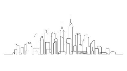 Fototapeta premium Cityscape illustration featuring modern skyscrapers and urban landscape from a distant viewpoint
