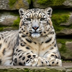 Obraz premium Majestic snow leopard resting outdoors animal kingdom wildlife