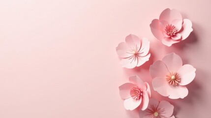 Delicate Pink Paper Flowers Arranged on a Soft Pink Background, Perfect for Feminine Designs and Springtime Themes