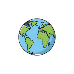 Fototapeta premium Cartoon earth globe illustration, green continents and blue oceans, for educational or educational materials, icon or graphic isolated PNG with Transparent Background