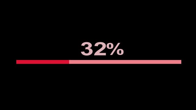  Line bar loading processing 0 to 92  loading animation, on black screen.Retro loading line bar animation. 4k video.