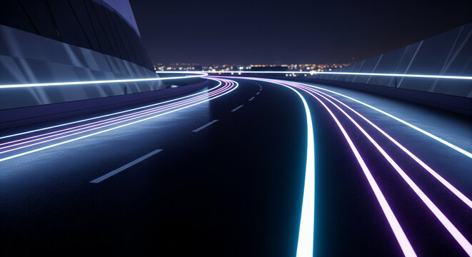 view of curvy highway at night