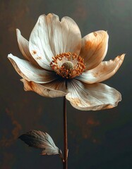 A floral form that appears unfinished,_structures stopping mid-formation,_muted tones