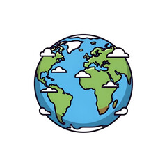Fototapeta premium Cartoon globe with clouds, illustration for website or presentation, earth icon isolated PNG with Transparent Background